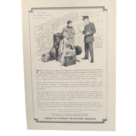 Vintage 1927 American Express Travelers Cheques Ad Advertisement - Picture 3 of 3